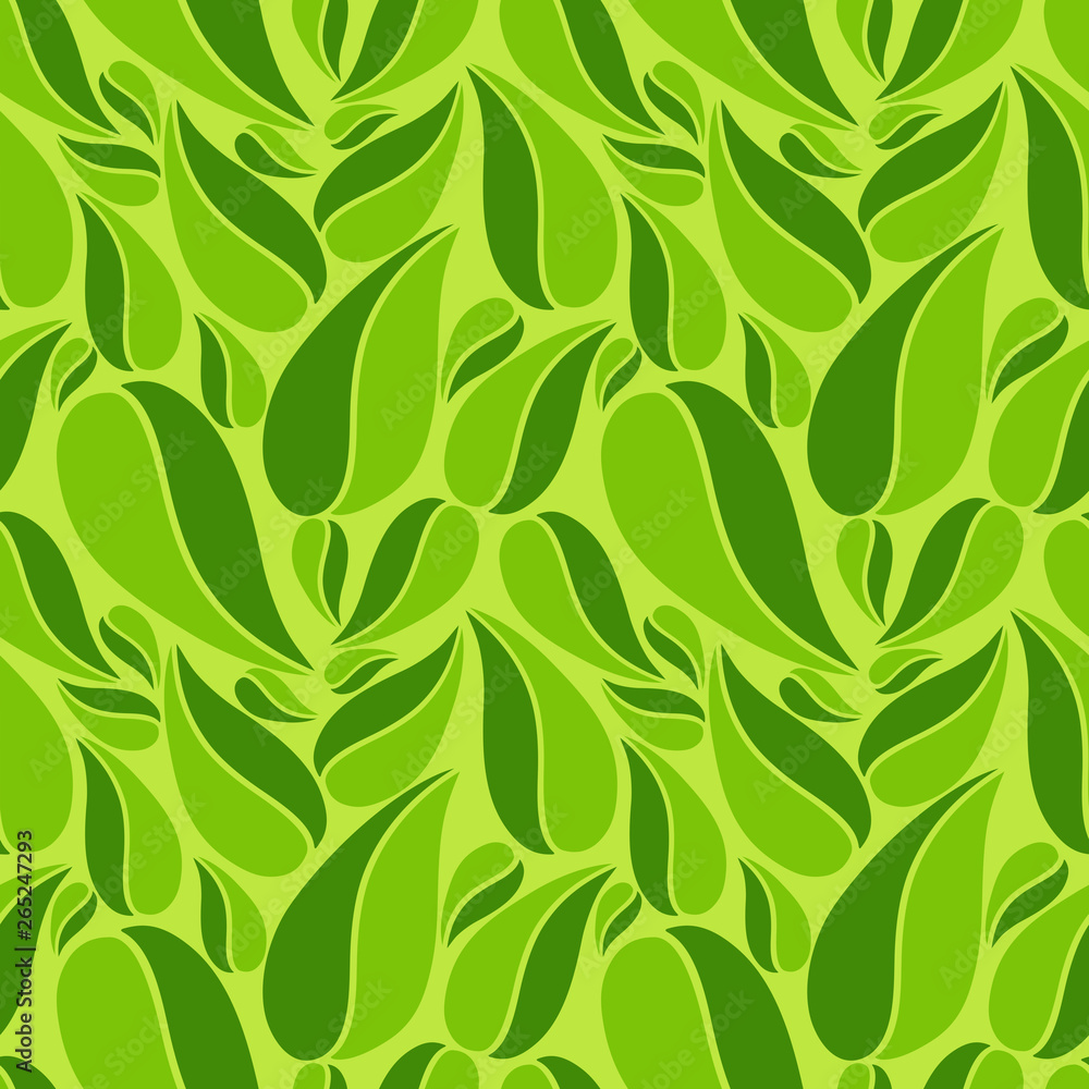 Flat vector seamless patterns with simple leaves on colored background for textile, prints, wallpaper, wrapping, web etc.