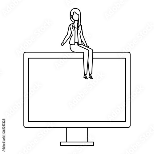 elegant businesswoman sitting in computer display