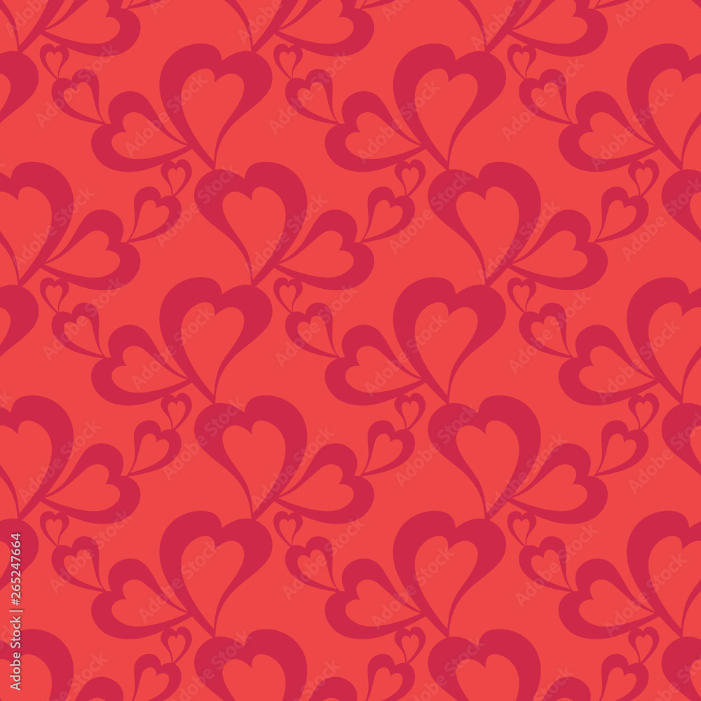 Flying hearts and spirit of love on vector colorful seamless pattern. Bright abstract ornament for textiles, prints, wallpaper, packaging, fabrics, etc.