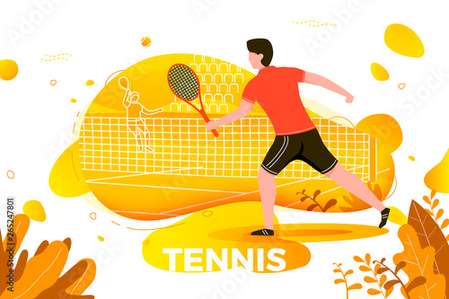 Vector illustration - sporty man playing tennis