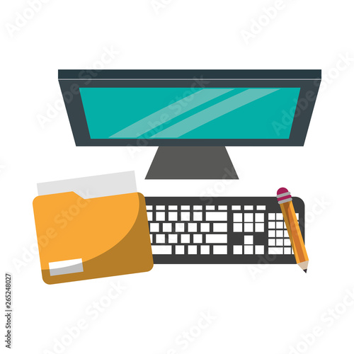 computer with penciland document