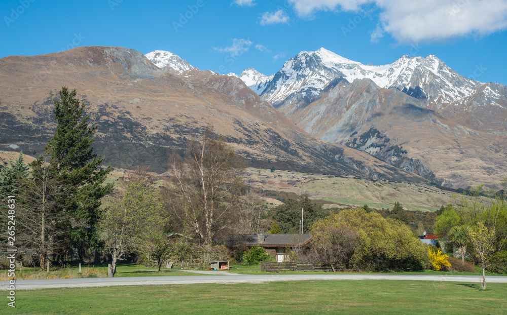 Beautiful landscape view in Glenorchy is nestled on the northern shores of Lake Wakatipu in Otago region of New Zealand.