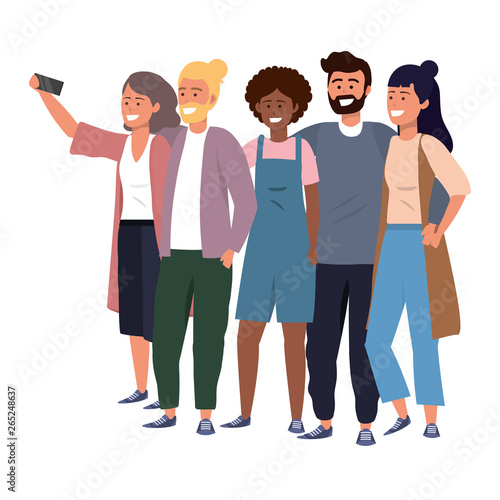 Millenial diverse group taking selfie