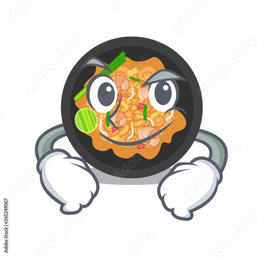 Smirking pat thai served in character bowl