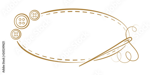 Vector vintage horizontal oval frame with a needle and buttons decoration