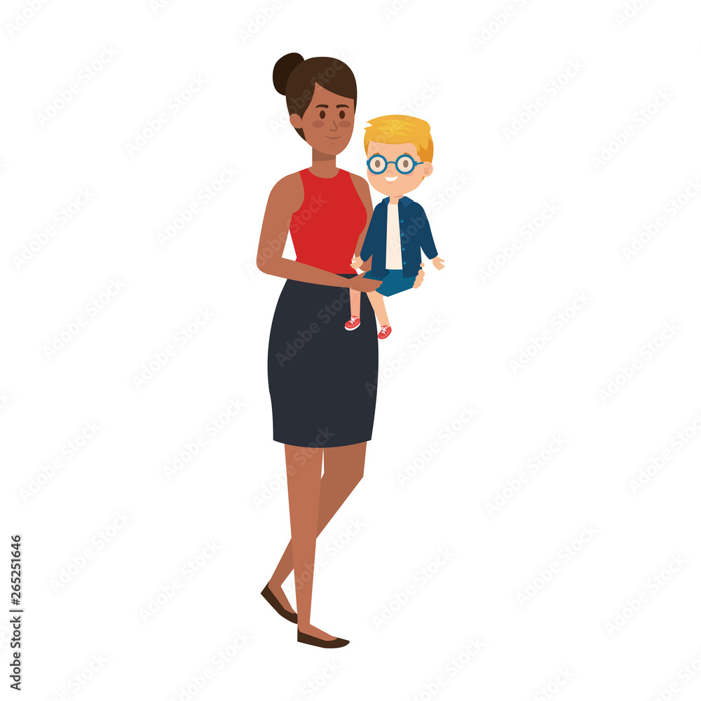 afro mother with little son characters afro mother with little son characters