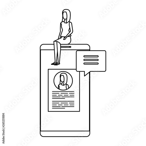 businesswoman sitting in smartphone with employment app