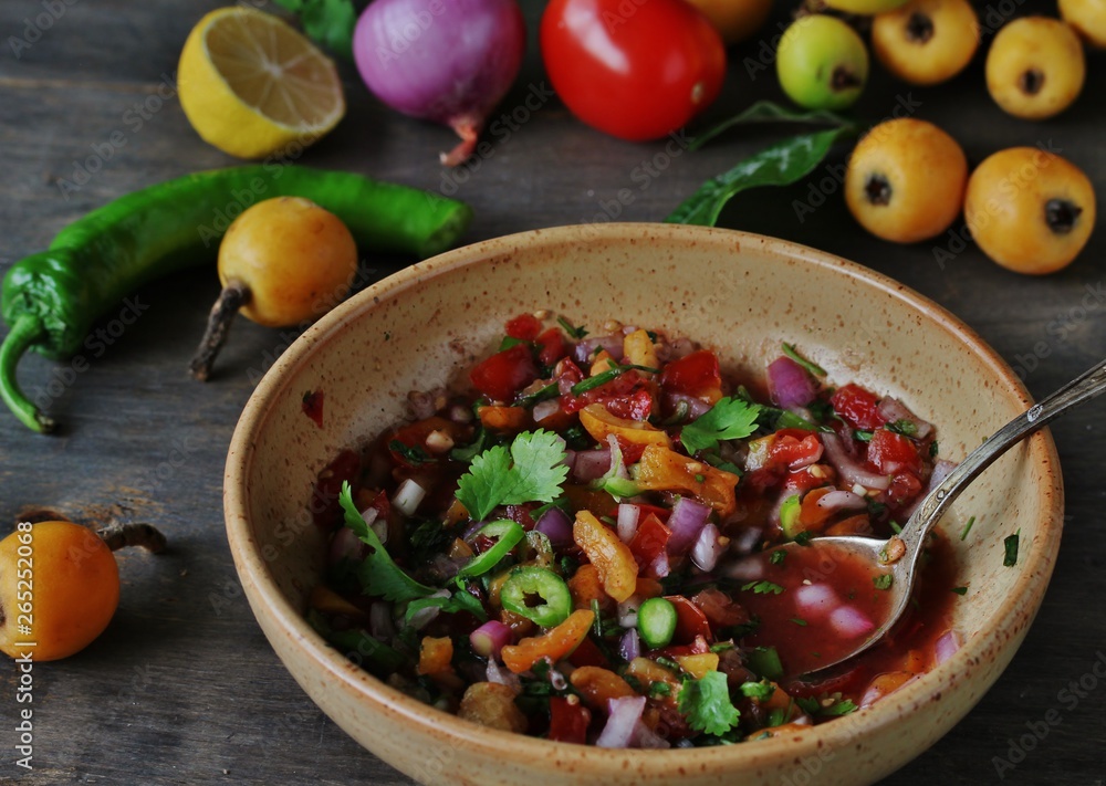 salsa fruit from loquat. recipes with a medlar. Mexican food. salsa fruit from loquat. recipes with a medlar. Mexican food.