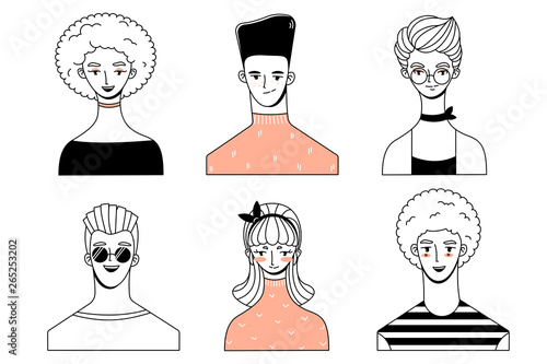 Male and female characters. A set of portraits of people with different looks.