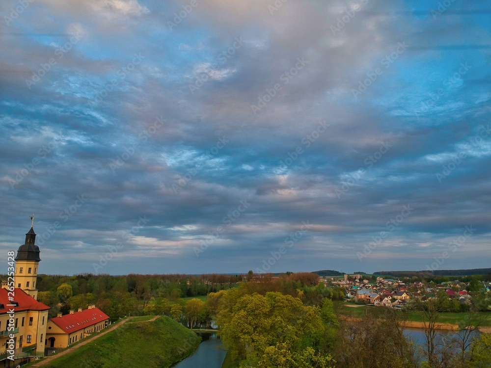 landscape with river and clouds in Minsk Region of Belarus