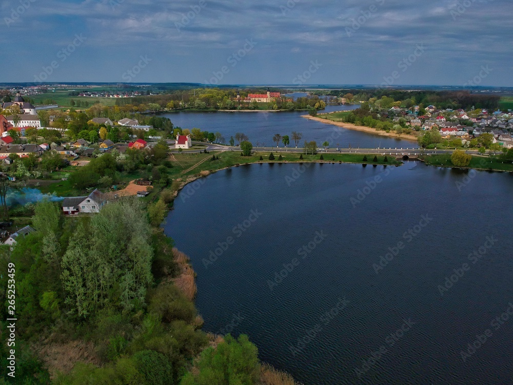 Aerial view of the pond in Nesvizh Park, Minsk Region, Belarus