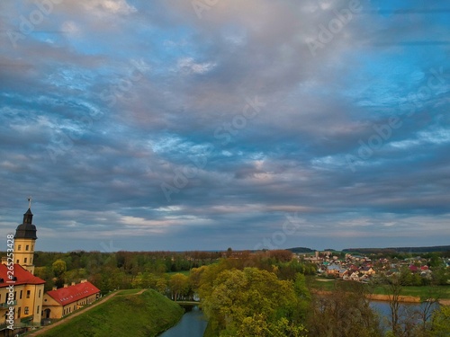 landscape with river and clouds in Minsk Region of Belarus