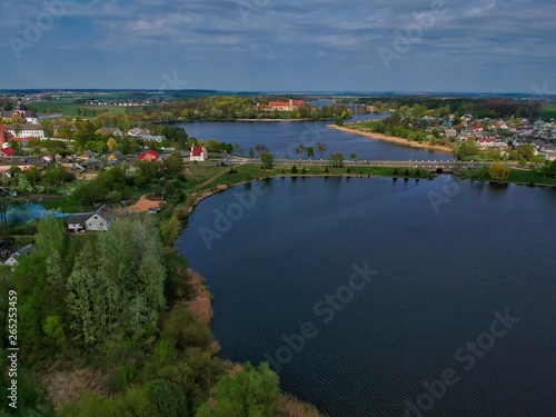 Aerial view of the pond in Nesvizh Park, Minsk Region, Belarus