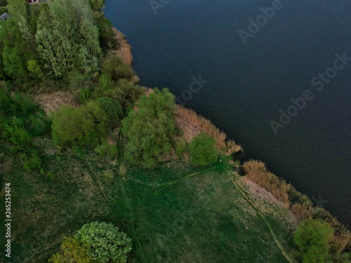 Aerial view of the pond in Nesvizh Park, Minsk Region, Belarus