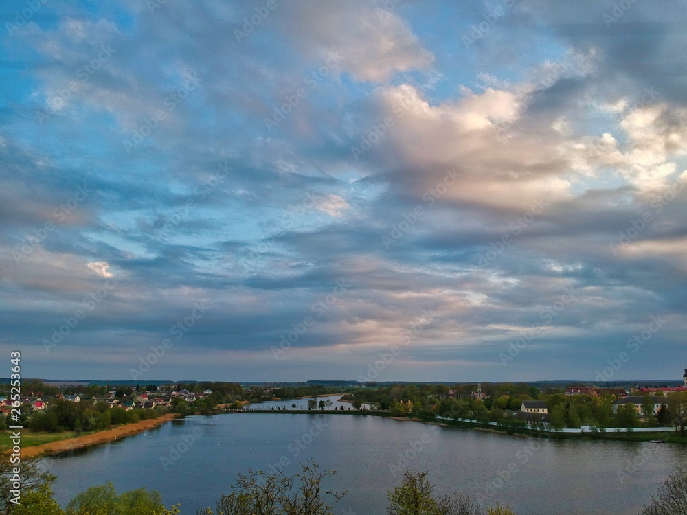 clouds over the lake in Minsk Region of Belarus