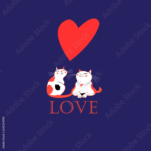 Vector funny love cats with heart