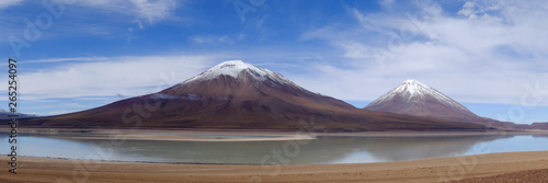 Green Lagoon (Laguna Verde) is a highly concentrated salt lake located in the Eduardo Avaroa Andean Fauna National Park at the foot of the Licancabur volcano, Sur Lipez Province, Bolivia