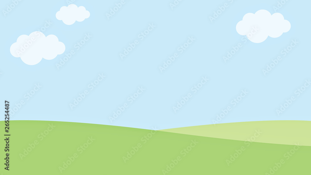Abstract gradient pastel background landscape design with bench on grass cloud