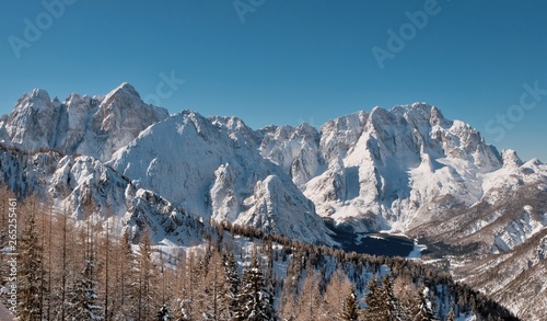 Mountains Borgo Lussari, Italy in beautiful sunny day in march.