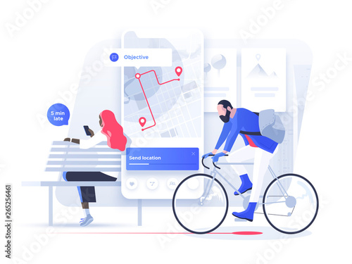 Navigation app with map and location pin. Fitness and Tracking Mobile Applications Concept.