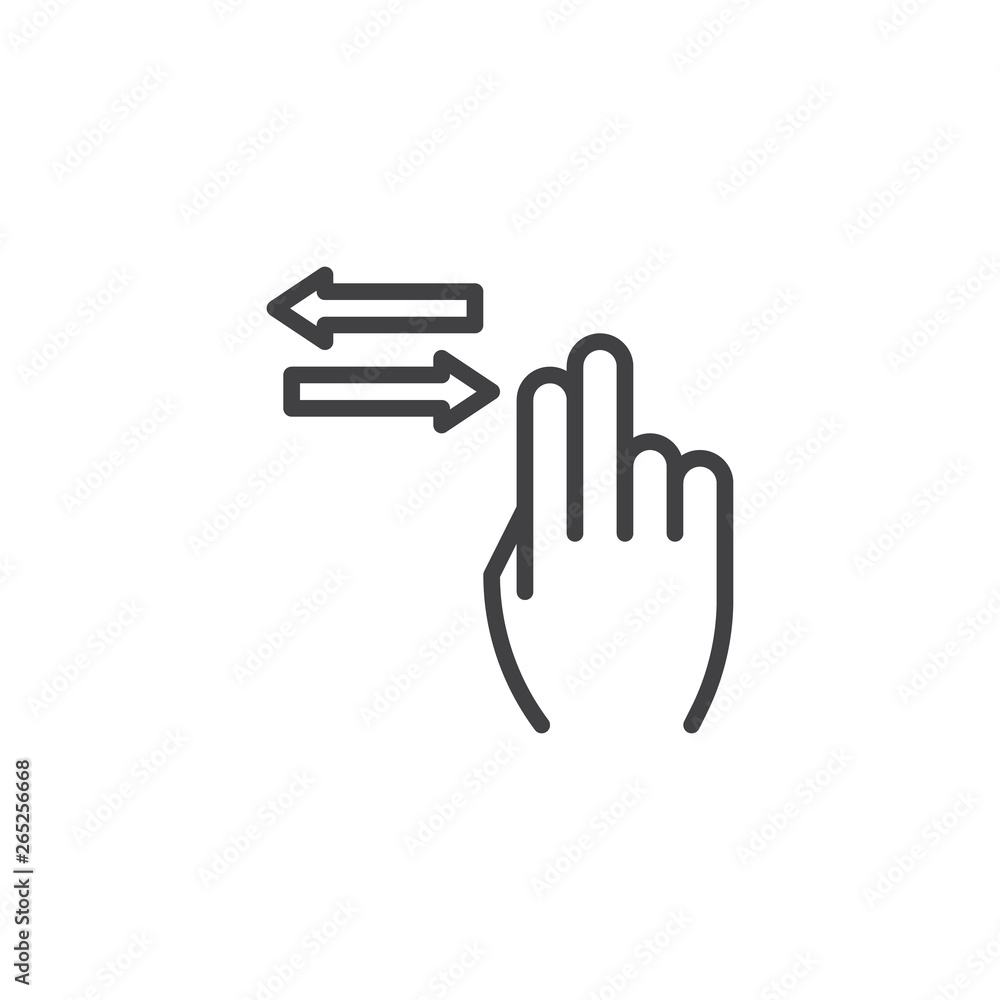 2x horizontal scroll line icon. Right and left hand swipe linear style sign for mobile concept and web design. Two Finger touch gesture outline vector icon. Symbol, logo illustration. Pixel perfect 2x horizontal scroll line icon. Right and left hand swipe linear style sign for mobile concept and web design. Two Finger touch gesture outline vector icon. Symbol, logo illustration. Pixel perfect