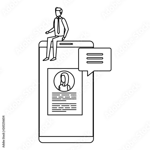 businessman sitting in smartphone with employment app