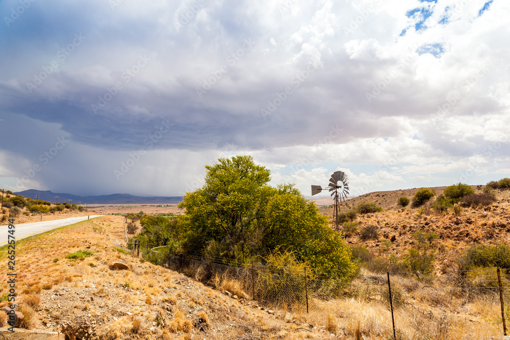 A large thunderstorm happening in the dry arid area of the karoo,  outside of the town of Cradock, South Africa.