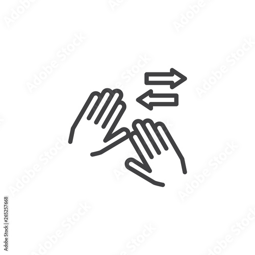 Horizontal spread line icon. Swipe right and left hand click linear style sign for mobile concept and web design. Two hands touch gesture outline vector icon. Symbol, logo illustration. Pixel perfect