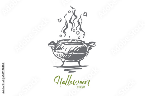 Pot, poison, Halloween, potion, holiday concept. Hand drawn isolated vector.