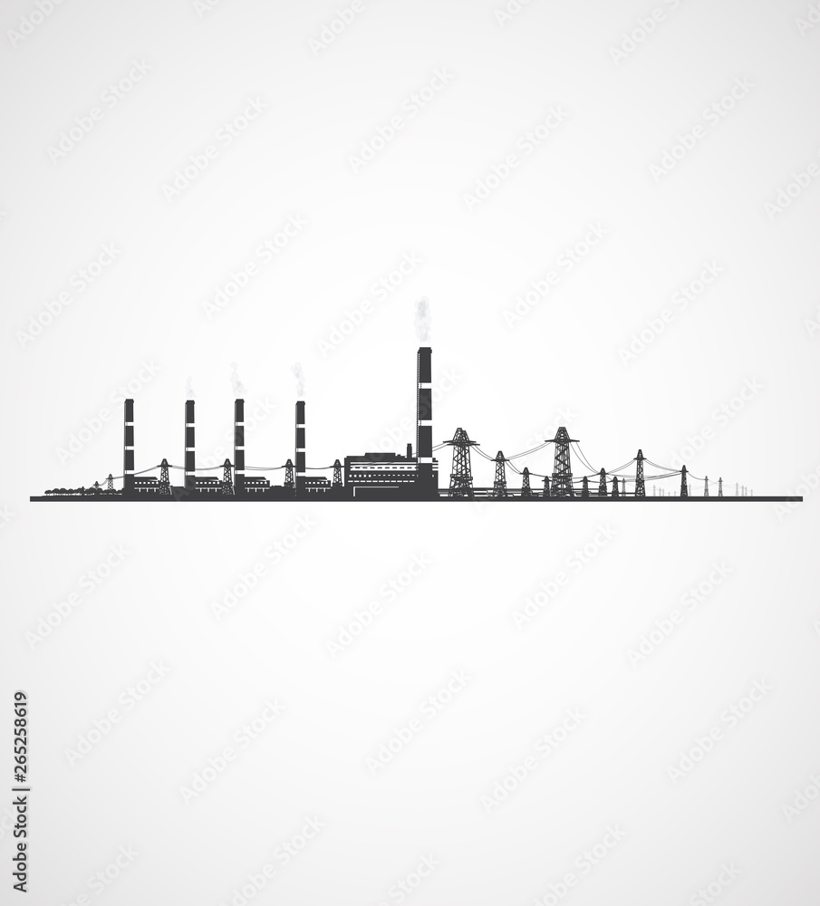 Thermal coal power plant and transmission towers.