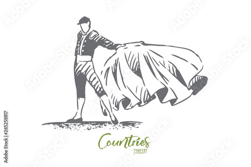 Spain, bullfight, matador, travel, country concept. Hand drawn isolated vector.