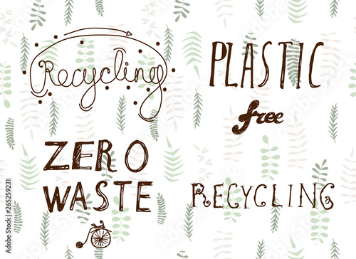 collection of ecologic signs on natural background. naive style.