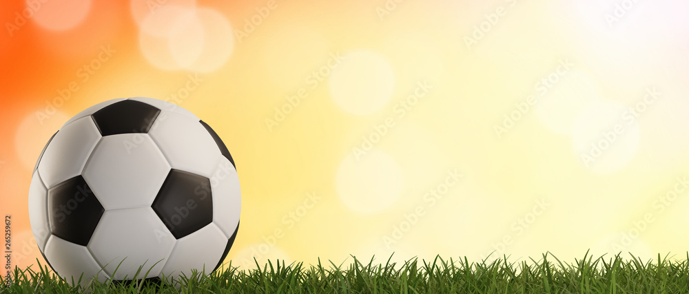 Fototapeta premium soccer ball green grass orange background 3d-illustration