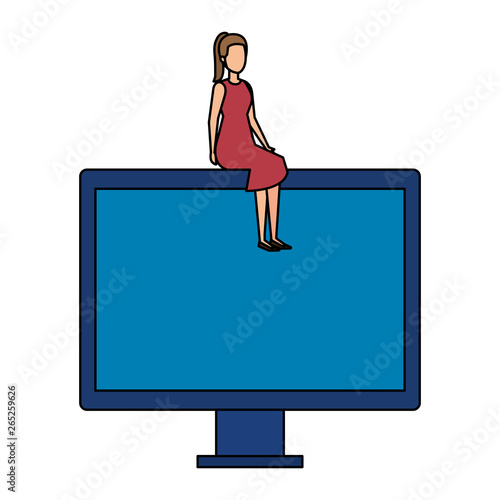 elegant businesswoman sitting in computer display