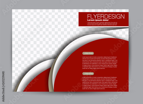 Landscape wide flyer template. Billboard banner abstract background design. Business, education, presentation, advertisement concept. Red color. Vector illustration.
