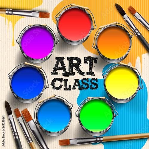 Art Class, Workshop Template Design. Kids art craft, education, creativity class concept, vector illustration.