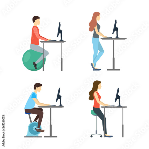 Cartoon Characters People Standing Desk Set. Vector