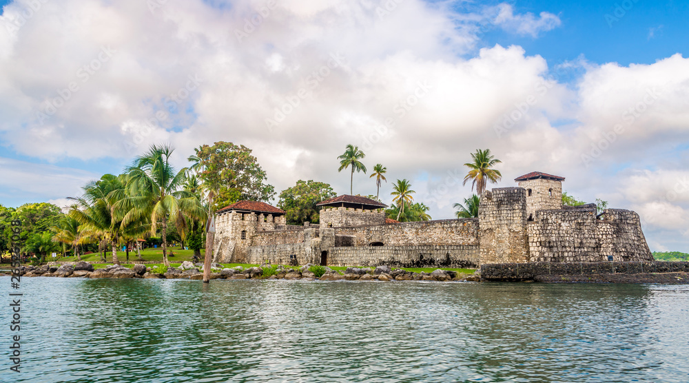 Spanish colonial fort Castle of San Felipe de Lara at the entrance to Lake Izabal in Guatemala