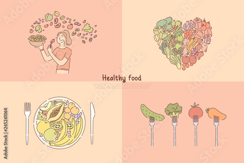 Healthy eating, fruit and vegetables meal, woman cooking veggies salad, vegetarian diet, vitamins and nutrition banner