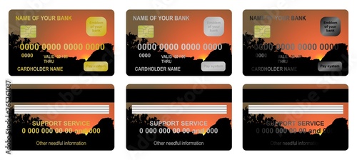 Bank card sunrise on the hills
