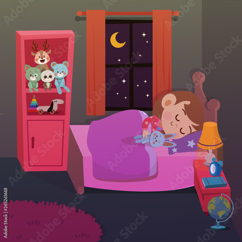 kid sleep in room vector illustration