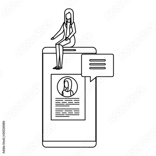 businesswoman sitting in smartphone with employment app