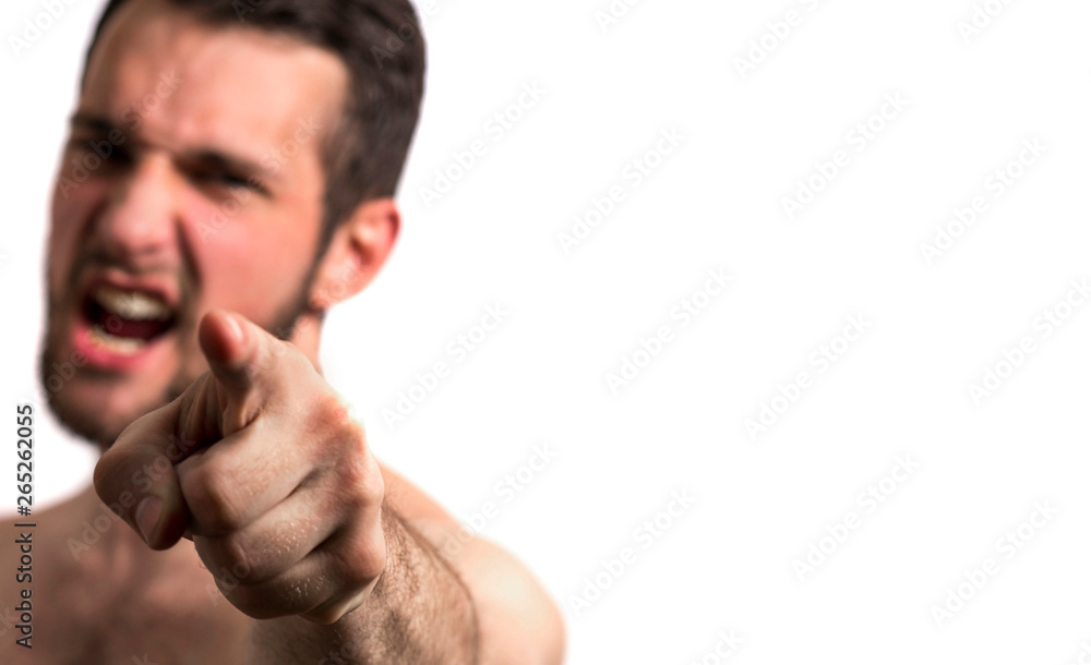 naked man with a beard accusing finger and screaming naked man with a beard accusing finger and screaming