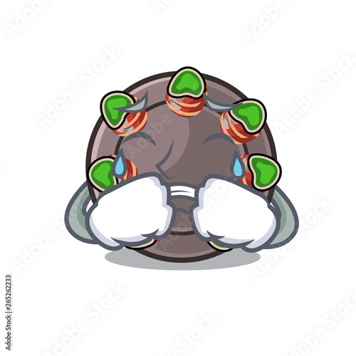 Crying fried escargot in a cartoon hot pan