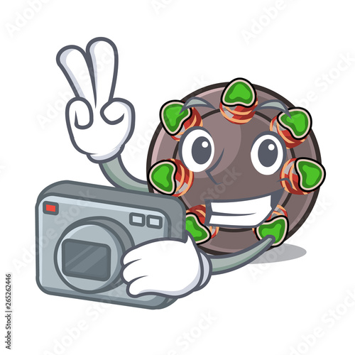 Photographer fried escargot in a cartoon hot pan