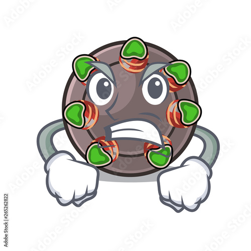 Angry fried escargot in a cartoon hot pan