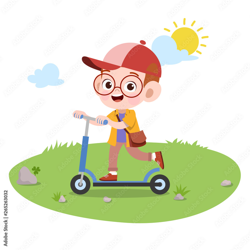 kid play ride scooter vector illustration isolated
