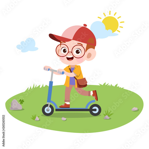 kid play ride scooter vector illustration isolated