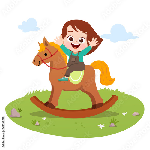 kid riding horse vector illustration isolated
