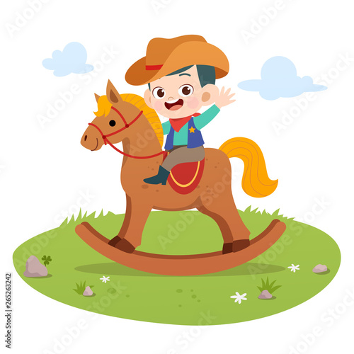 kid riding horse vector illustration isolated